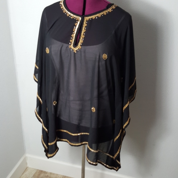 lucky and coco Tops - Gorgeous black sheer top with gold beading size 2x